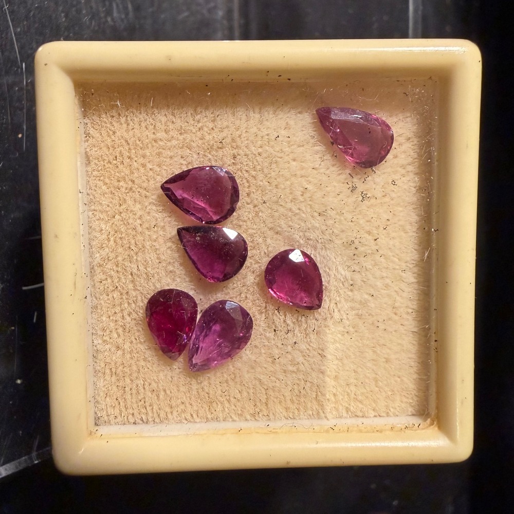 6pc Loose Faceted Magenta Pink Pear Cut Gemstones Teardrop Stones Set